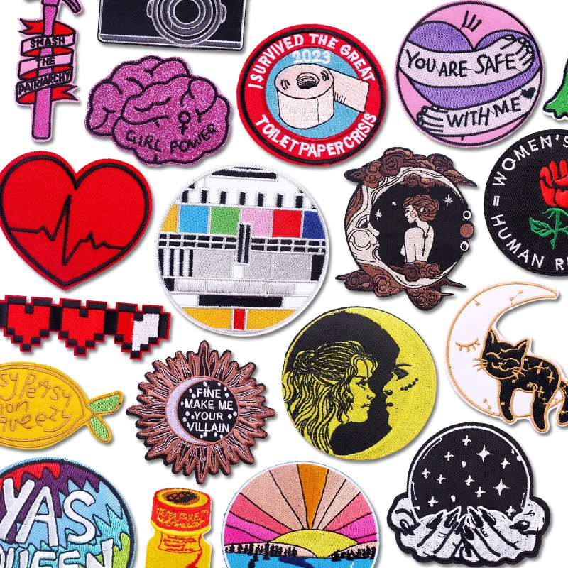 Cartoon Runde Form Patches Auf Kleidung Jacken Applikation Herz Patch Gestickte Rote Patches Für Kleidung Aufkleber Dekoration