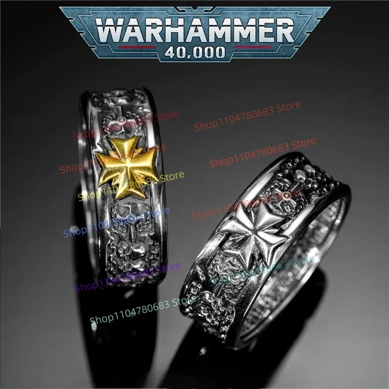 Anillo de Votos de Cruzado Templario Negro 40K, Joyería Coleccionable de Alta Calidad, Accesorio de Cosplay de Anime y Videojuegos, Regalo para Hombres