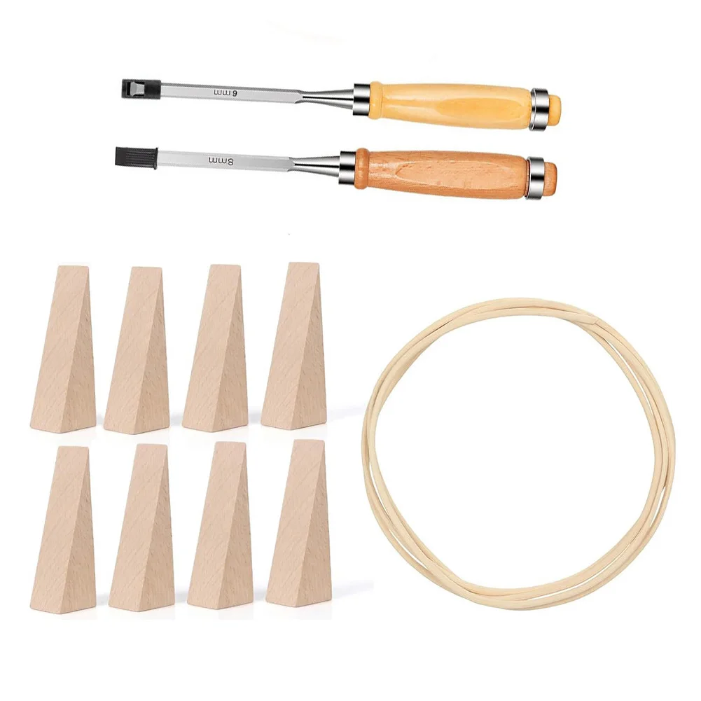 12 Piece Rattan Furniture Repair Kit with Natural Fiber Weaving Strips Chisels and Wooden Wedges for Durability