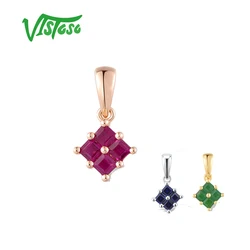 VISTOSO Genuine 14K 585 White /Rose /Yellow Gold Pendant For Women Sparkling Square Blue Sapphire Simple Daily Fine Jewelry