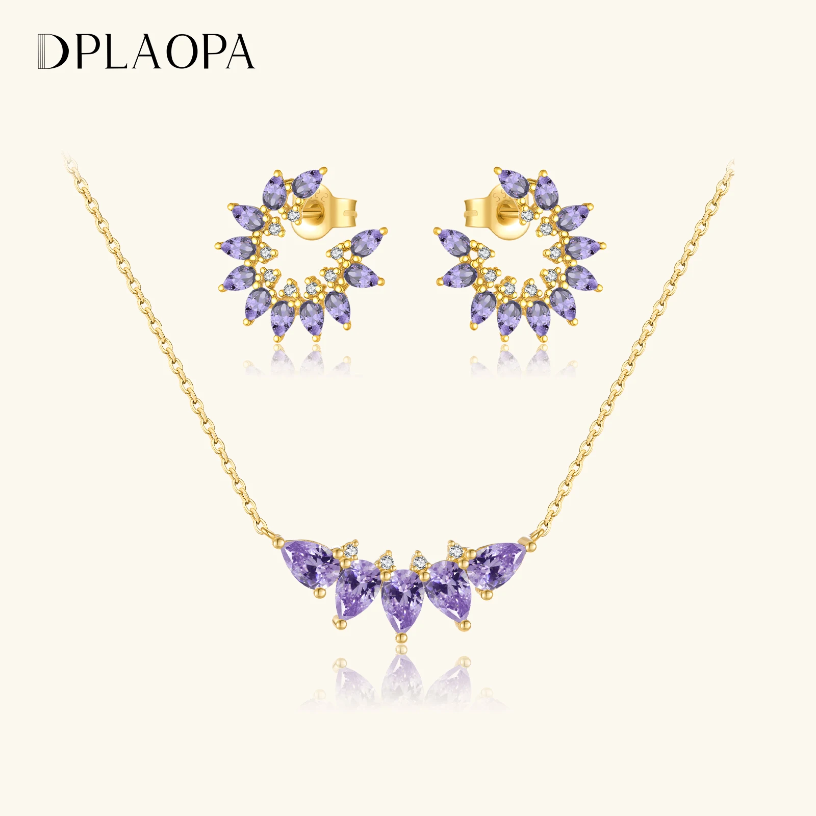 

ANDYWEN 925 Sterling Silver Elegant Purple Zircon Flower Necklace Earrings Set Women Luxury Wedding Evening Party Gift