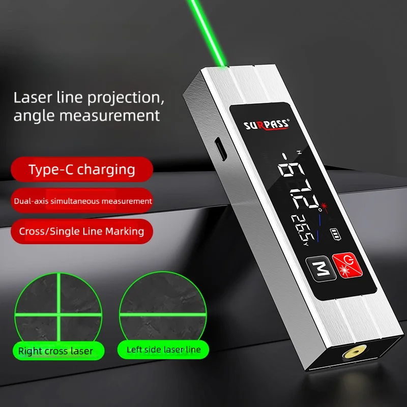 Green Laser Magnetic Inclinometer, Large Screen Digital Electronic Level, Protractor, Specially Used for Woodworking, Inclinomet