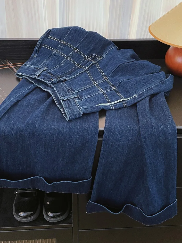 Pantalon en Denim taille haute pour femmes, jambes larges, classique, décontracté, Slim, élégant, pour les déplacements, jambes droites