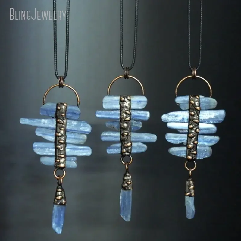 10pcs Copper Kyanite Stone Pendant Necklace Statement Goth Gothic Vampire Wicca Witchcraft Black Leather Chain Emo Jewelry