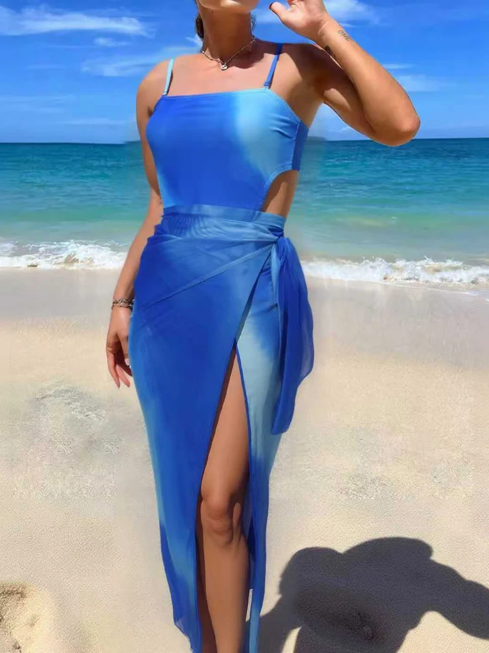 2026 Gradient Hollow One Piece Strappy Swimsuit Women & Beach Dress Swimwear Bodysuit Bathers Bathing Swimming Suit Beachwear