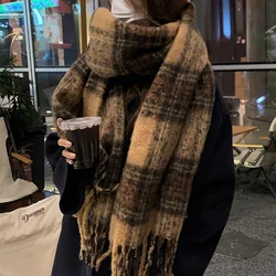 Plaid Striped Cashmere Scarf Shawl Brown Tassel Neckerscarf Women Winter Warm Blanket Stoles Thick Pashmina 2024 Fashion Scarf