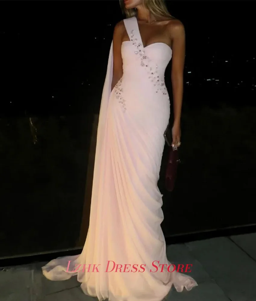 Customized Temperament Chiffon Straight Crystal Beading Evening Dress High Quality Sweetheart Sleeveless Special Occasion Gowns