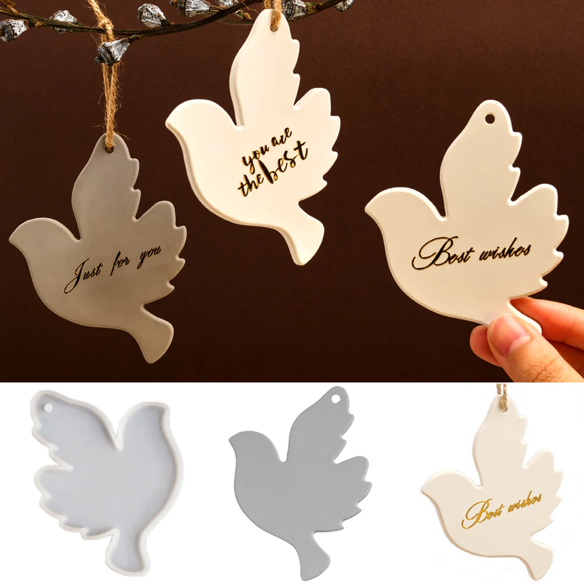 Dove of Peace Listing Silicone Mold DIY Bird Shape Car Aromath Gypsum Pendant Molds Resin Keychain Jewelry Crafts Making Home De