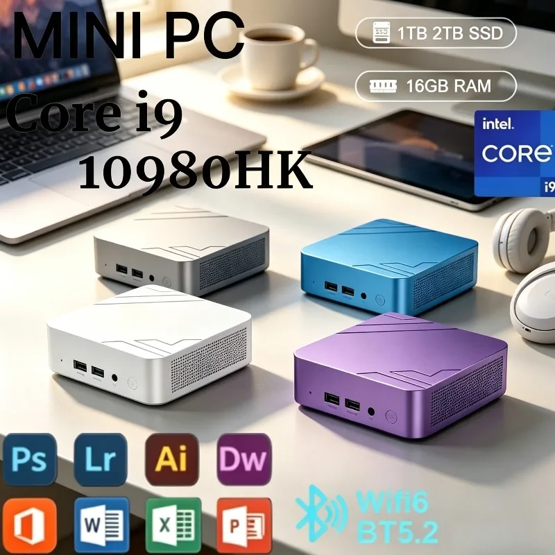 Mini Gaming Office Study Pc Portable Core i9 10980HK 1TB 2TB SSD 16GB RAM WIFI 6 BT5.2 4K HD Mini PC Choice of multiple colors
