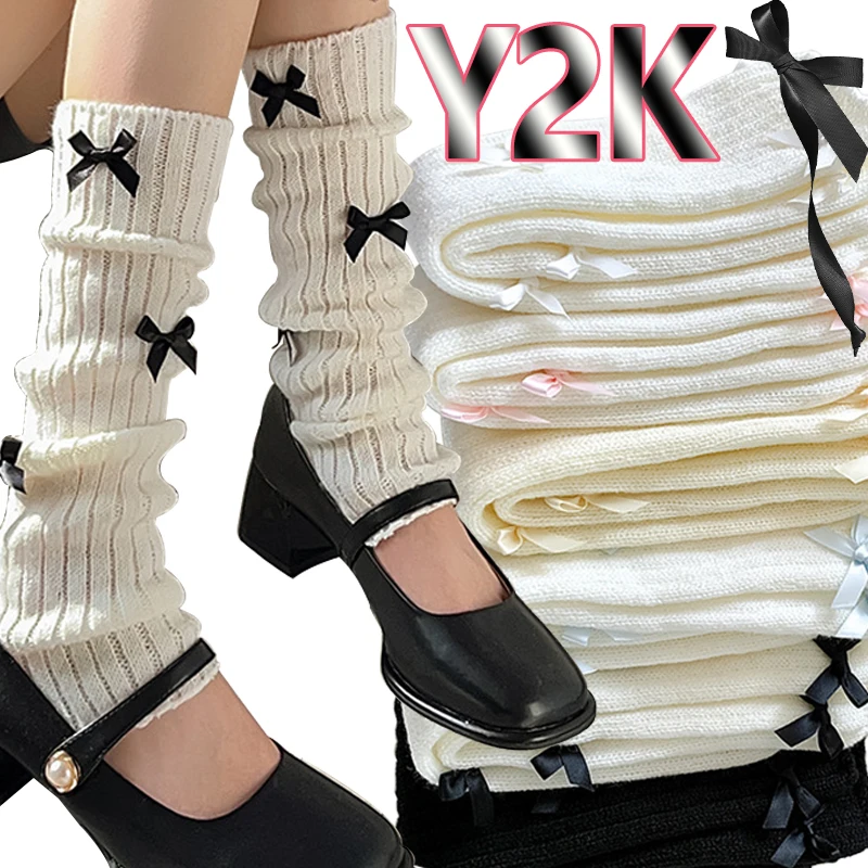 Warmer Women Knit Socks Shank Cover Woolen Knitting Socks Cover Leggings Bowknot White Leg Warmers Girl Lolita Goth Hand Cosplay