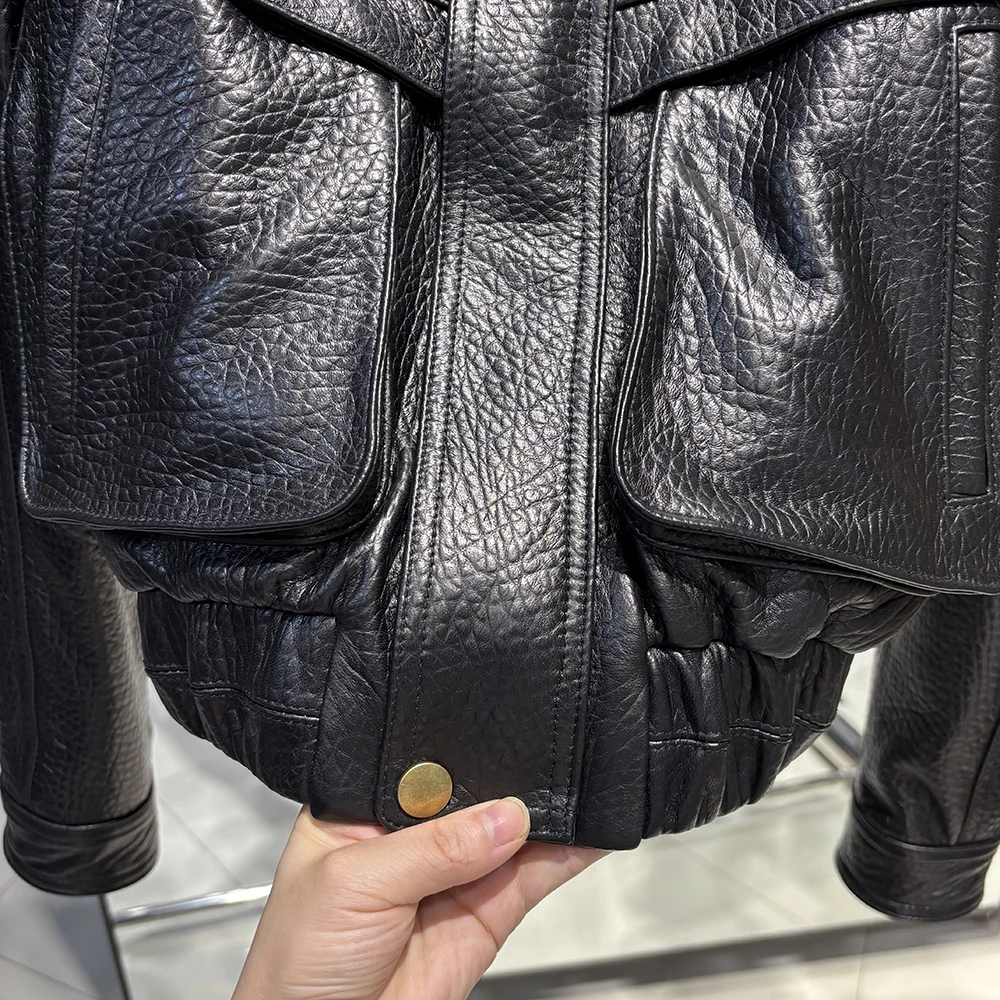 YOLOAgain 2026 Spring Short Suede Bomber Jacket Women Genuine Sheepskin Leather Jacket Ladies