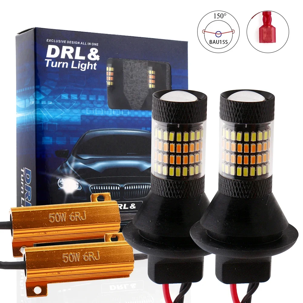 

2PC PY21W BAU15S Car Switchback Bulbs 1156 1141 1003 7506 LED Turn Signal Lights T20 7440 7441 White/Amber Daytime Running Light