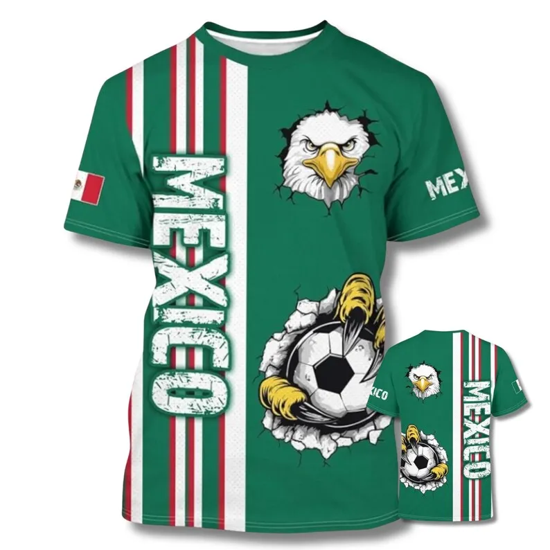 Kids Boys Girls Mexico Eagle Soccer 3d Print Tee Mexican Flag Short Sleeve Children Patriotic Football Fan Casual Holiday Tshirt