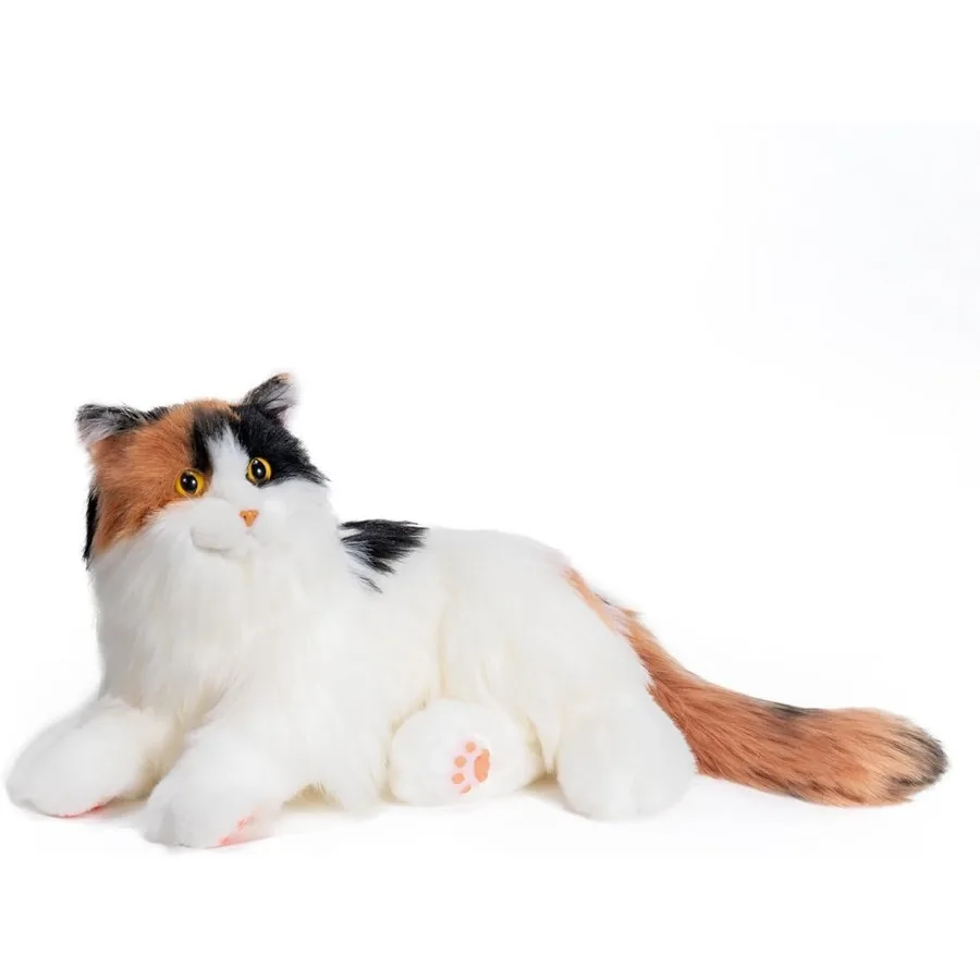 

Interactive Companion Robot Cat Plush Toy with Meow Voice Breathing Realistic Heartbeat and Purring Dark Calico Cat Weighted St