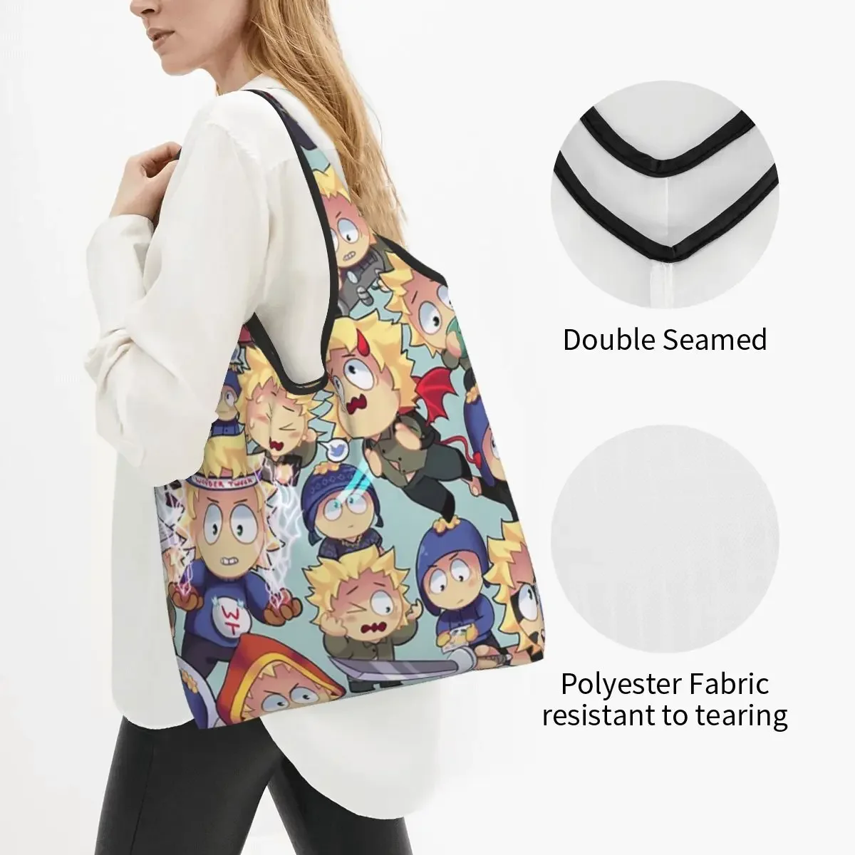 South Park- Tweek X Craig Collage Portable Tote Shopping Bags Foldable Shopper Bag Groceries Handbag Shoulder Bag