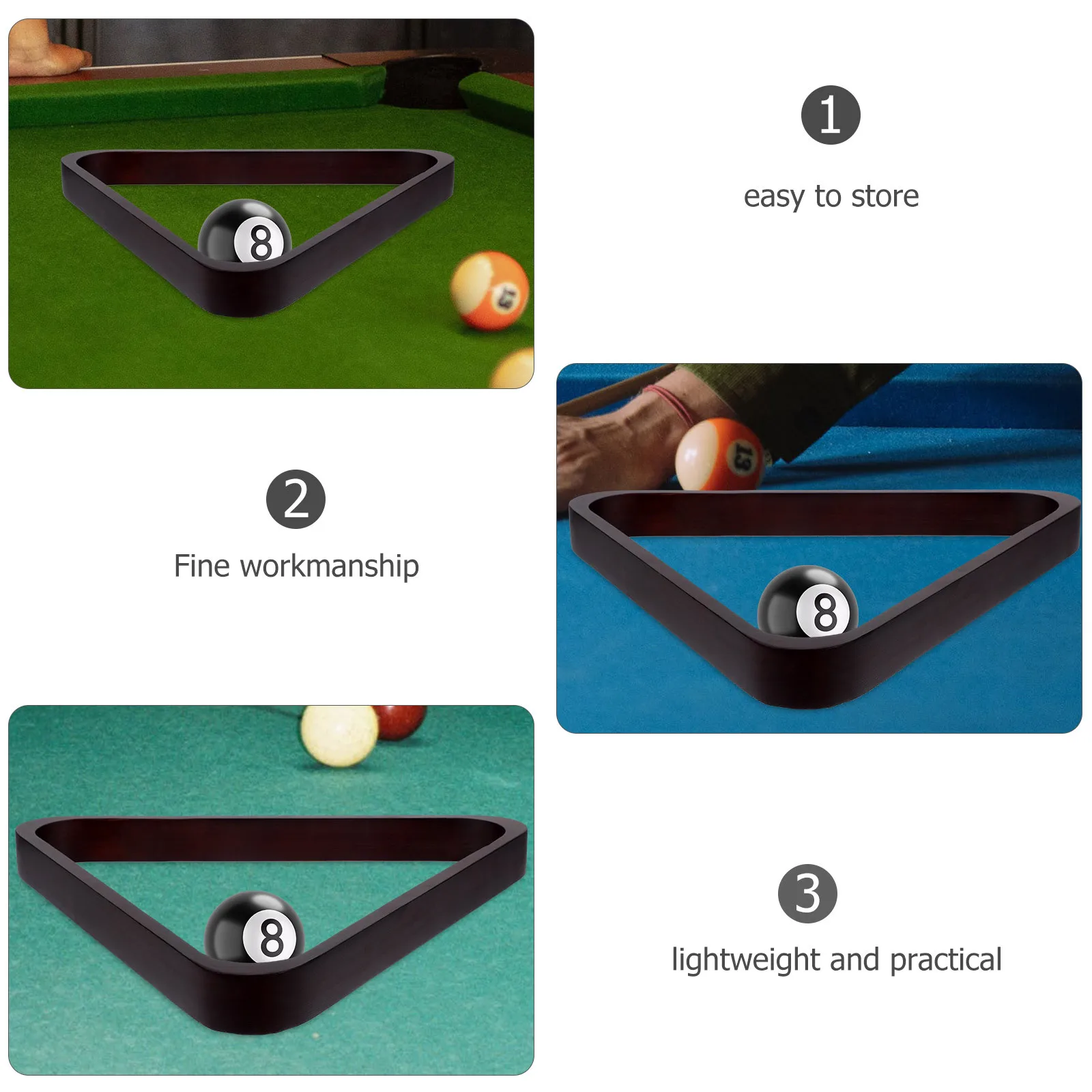 رف مثلث لحمام السباحة الخشبي بإطار بلياردو ممتاز لتخزين الكرات شديد التحمل بحافة مستديرة وحامل كرات البلياردو وطاولة البلياردو