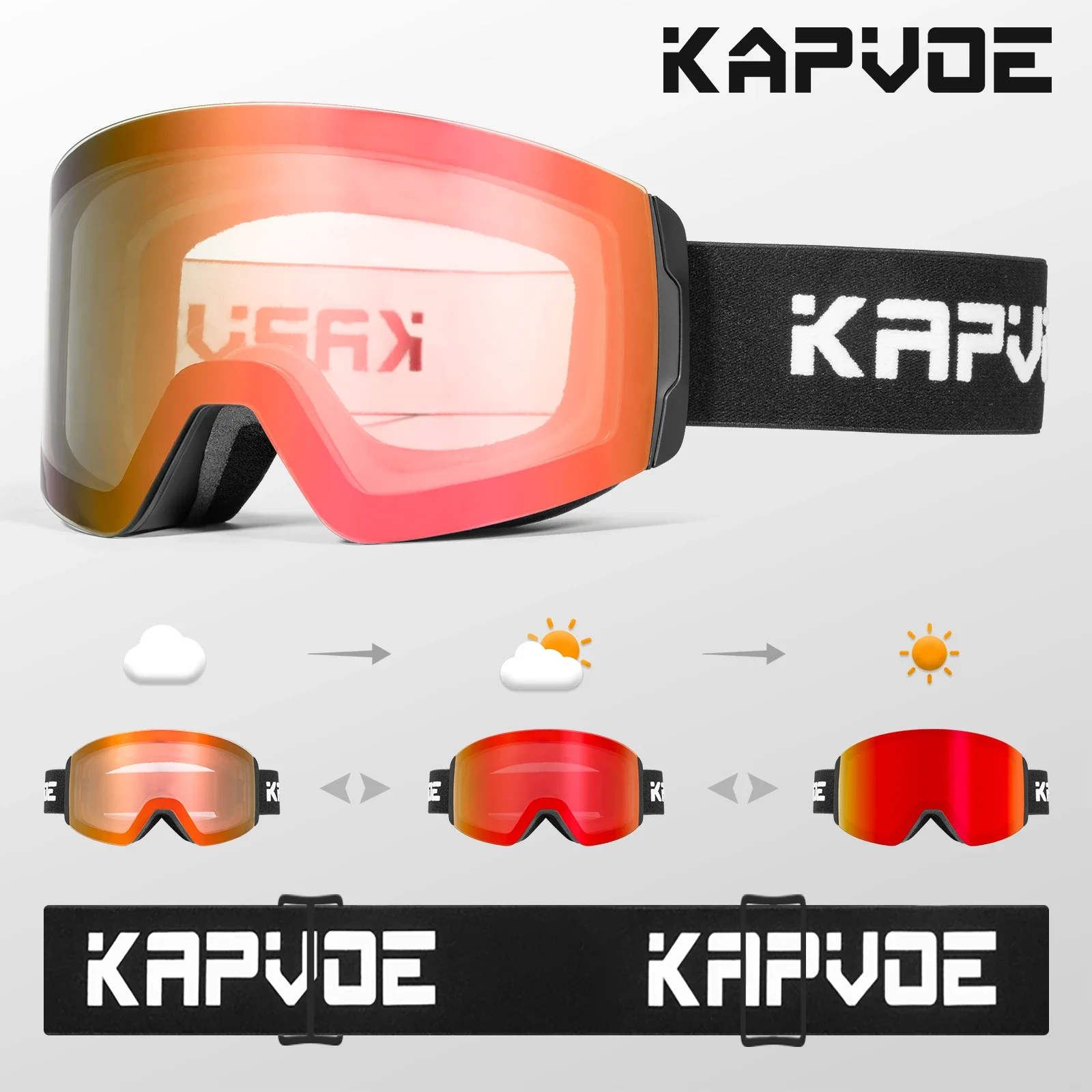 KAPVOE Photochromic Ski Goggles Anti-fog ski goggles Snowmobile Snowboard Glasses Winter Outdoor Sports Snow protection mask