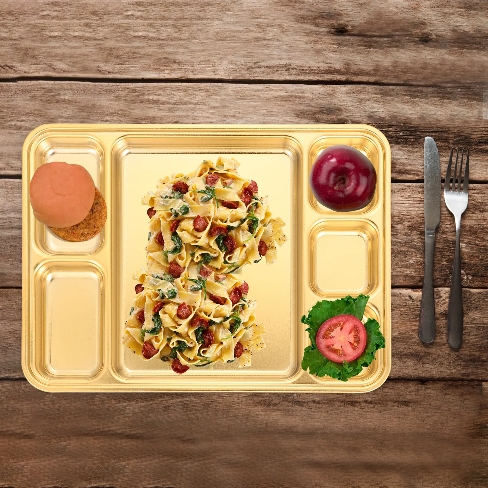 

1pc Stainless Steel Food Divided Plate With Multiple Compartments For Meal Prep Portion Control Lunch Storage Bento Serving