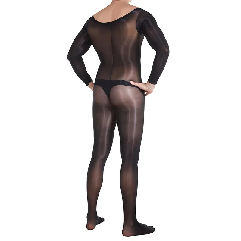 

Men Sexy Jumpsuit 8D Oil Shiny Transparent Full-Body Socks U Convex Pouch Stockings High Quality Ultra Elastic Night Club Wear