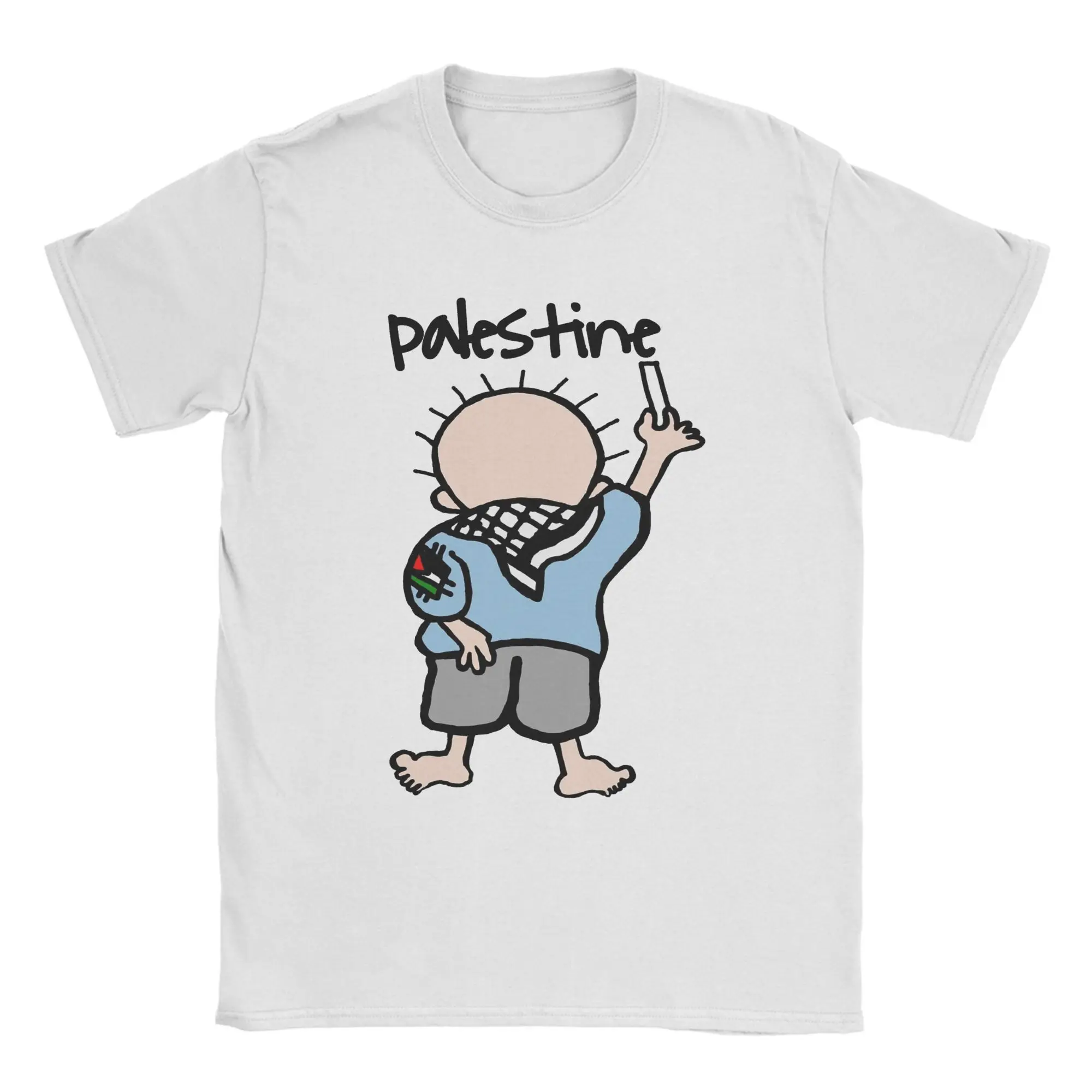 Vintage Handala Wearing Palestine Flag T-Shirt Men Round Collar Pure Cotton T Shirts Short Sleeve Tee Shirt Gift Clothes