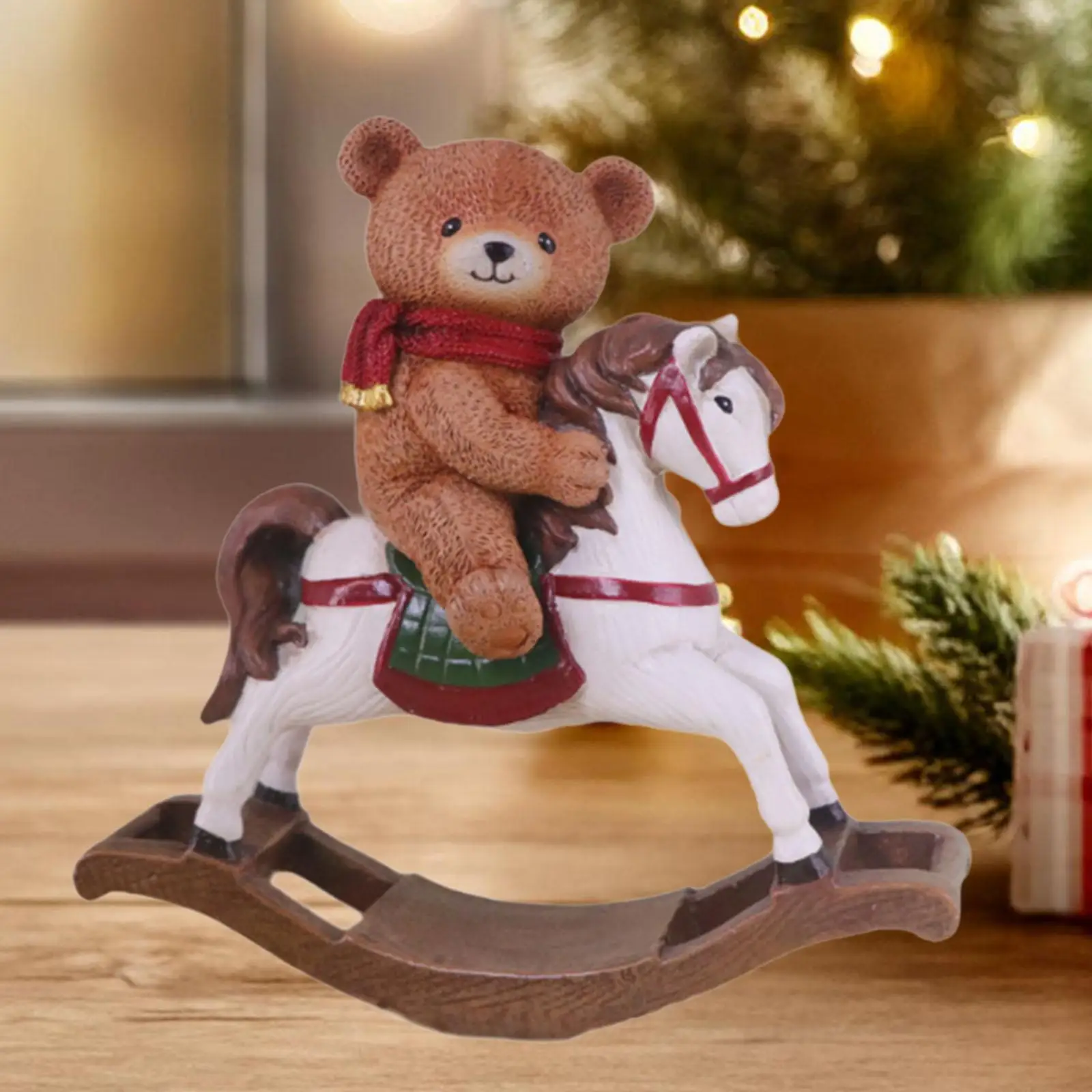 

Resin Bear Statue Wooden Horse Sturdy Garden Decor Cute Ornament Animal Figurine for Playroom Wedding Bedroom Desktop Party
