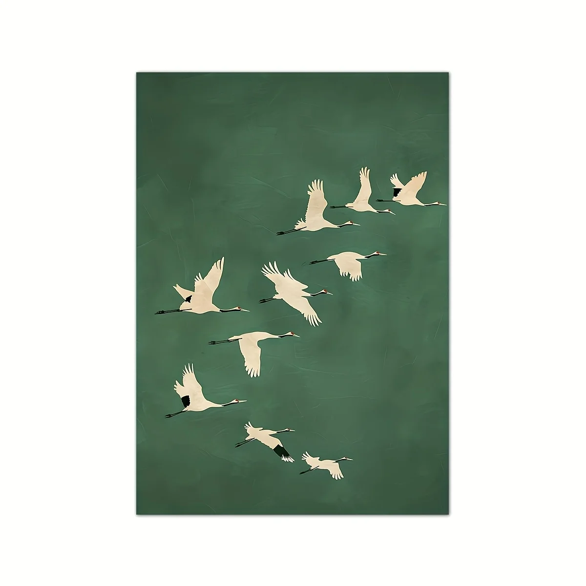 2D Flat, 2D Flat, 1pc Jade Crane Wall Art Print, Featuring Golden Accents in a Japanese Poster Style, Minimalist Jade Green D