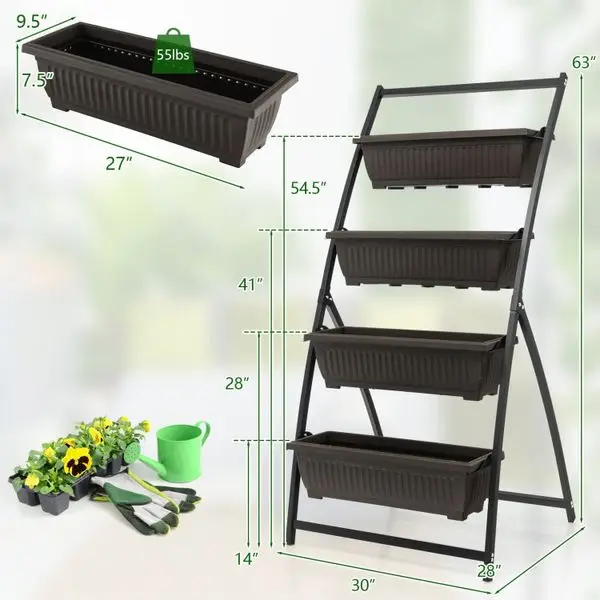 4-Tier Vertical Raised Garden Bed with 4 Containers and Drainage Holes