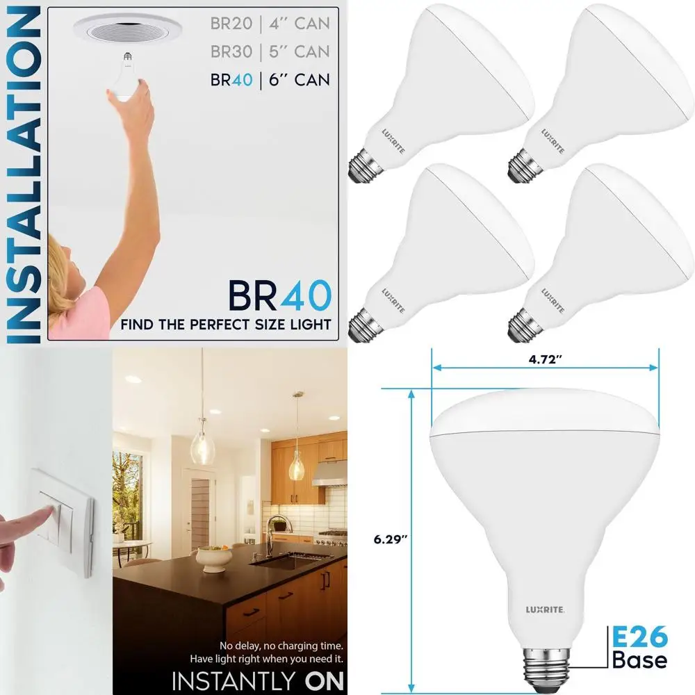 

13W 85W Equivalent BR40 LED Flood Light Bulbs, 2700K Warm White, Dimmable, 1100 Lumens, E26 Base, Indoor/Outdoor, 4 Pack