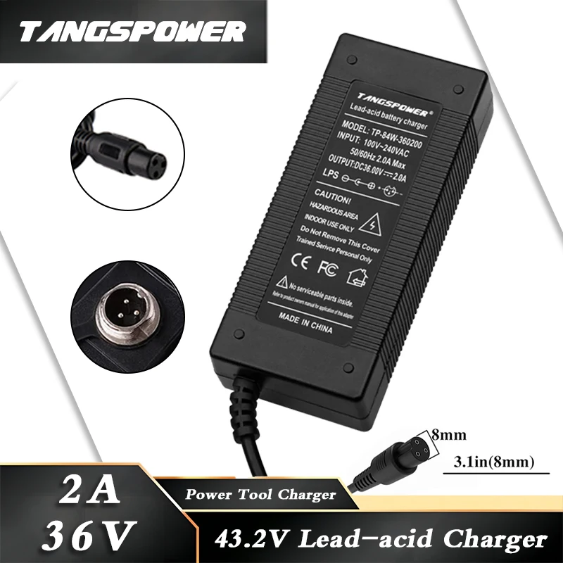 36V 2A Lead Acid Battery Charger 43.2V 2A Charger Lead-acid Battery Pack Charger Fast Charging 3-pin GX12 Connector