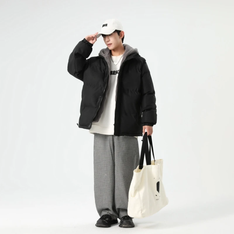 

Men's Winter Faux Two Piece Hooded Jacket, Short Fleece Coat Thermal Warm Outdoor Wear