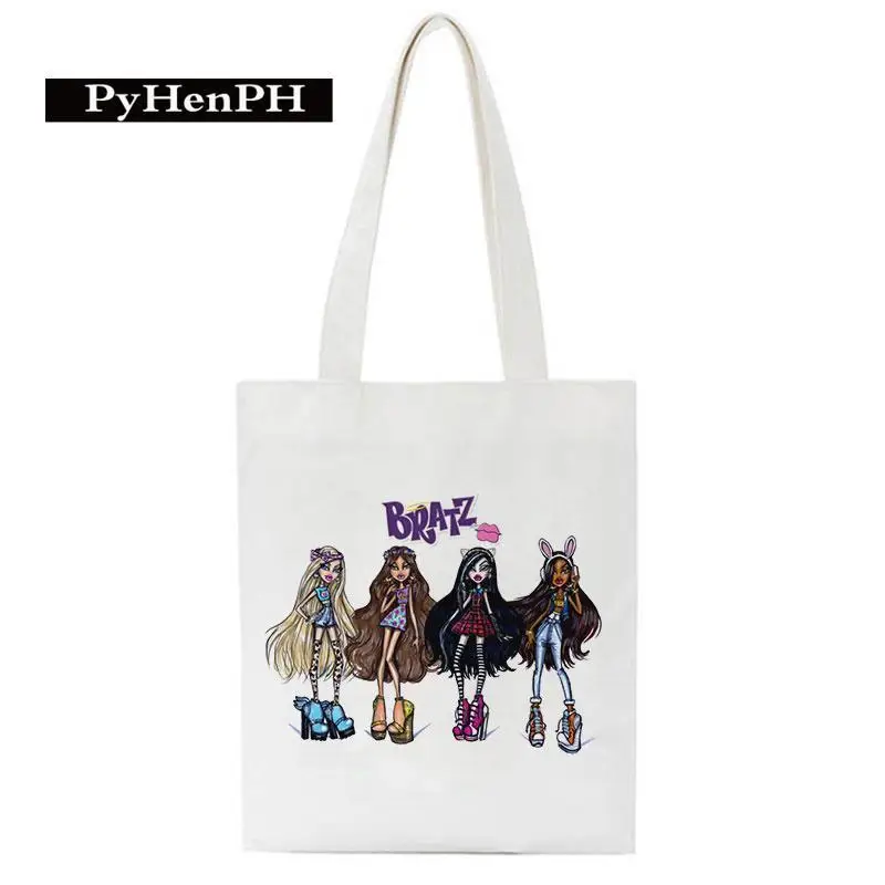 Bratz Doll Y2K Canvas Bag Fashion Personality Female Cartoon Doll Printing Large Capacity Tote Bag Student Organizer Handbag