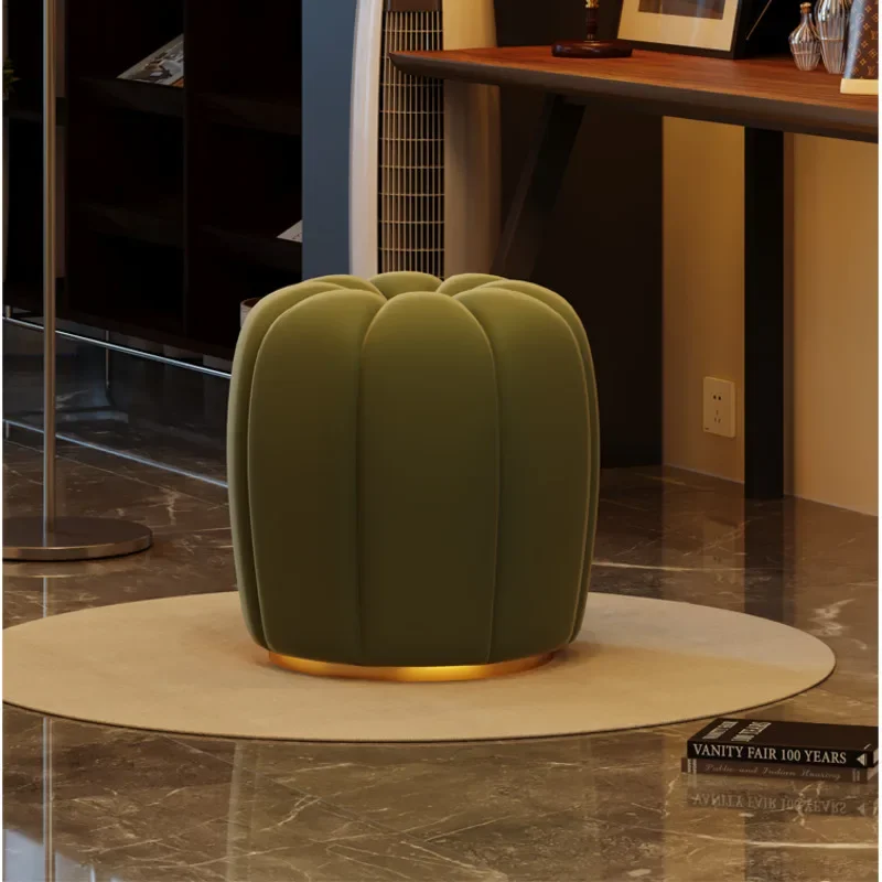 Cream Style Pumpkin Flannel Foot Seat, Luxury Bedroom Shoe Changing Stool, High Elastic Sponge, Shoe Bench, Hallway Stool