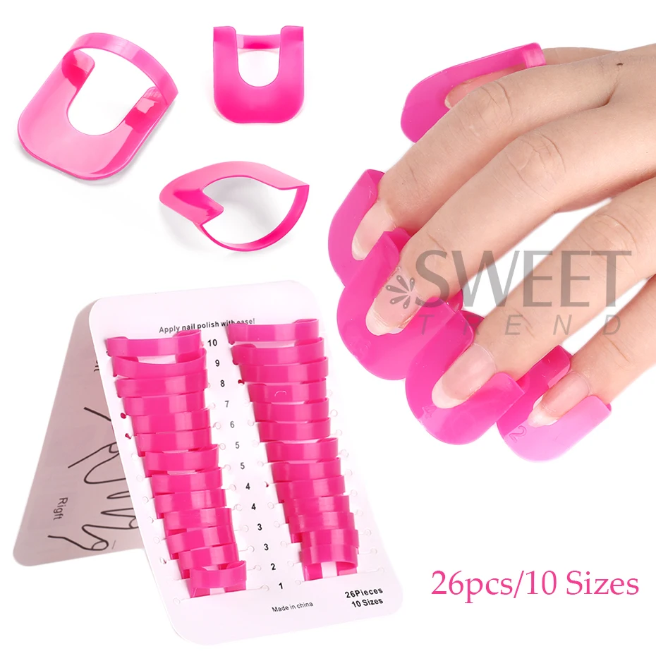 26pcs Nail Polish Edge Anti-Flooding Plastic Template Clip With French Sticker Reusable Spill Proof Manicure Protector Nail Tool