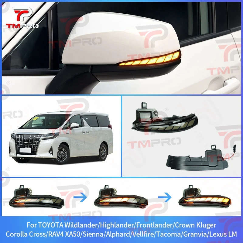 

Боковое зеркало, светодиодный динамический указатель поворота, последовательная лампа для Toyota Alphard Vellfire Tacoma N300 RAV4 XA50 Highlander XU70 2020