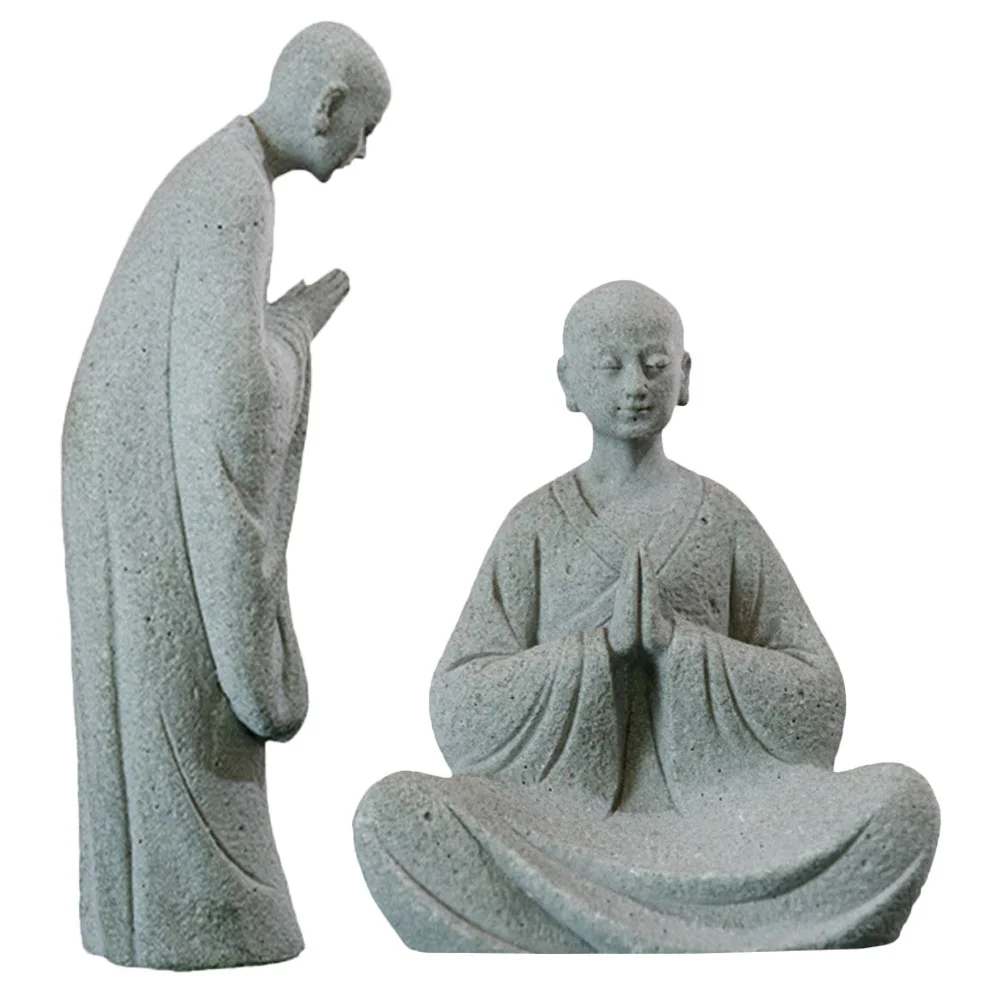 

2 Pcs Micro Landscape Buddha Statue Small Little Monk Figurines Bonsai Ornaments Stone Mini Garden Statues for Decor