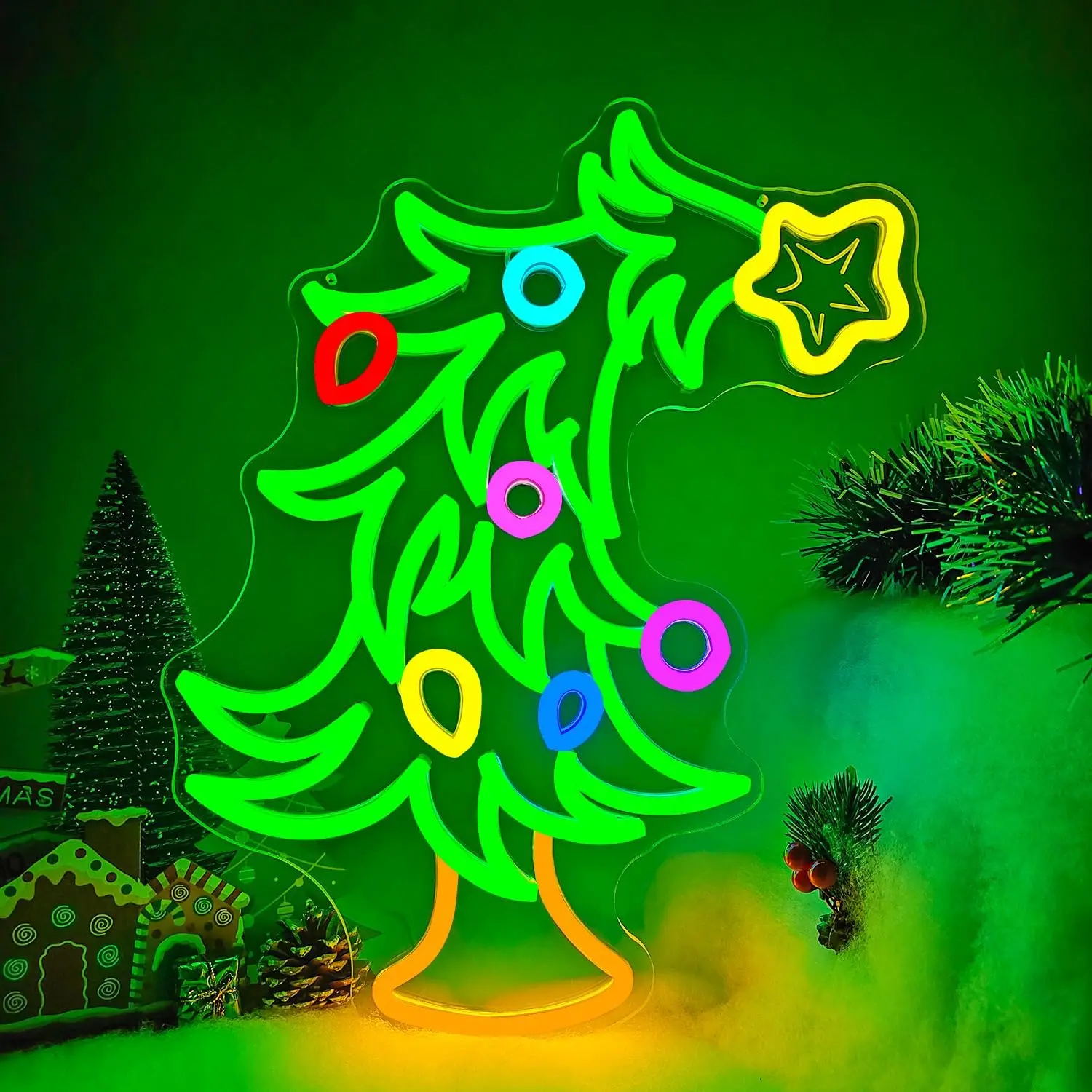 Crooked Christmas Tree Neon Sign Xmas Tree LED Neon Light Dimmable for Holiday Door Window Bedroom Party Home  Winter Bar Decor