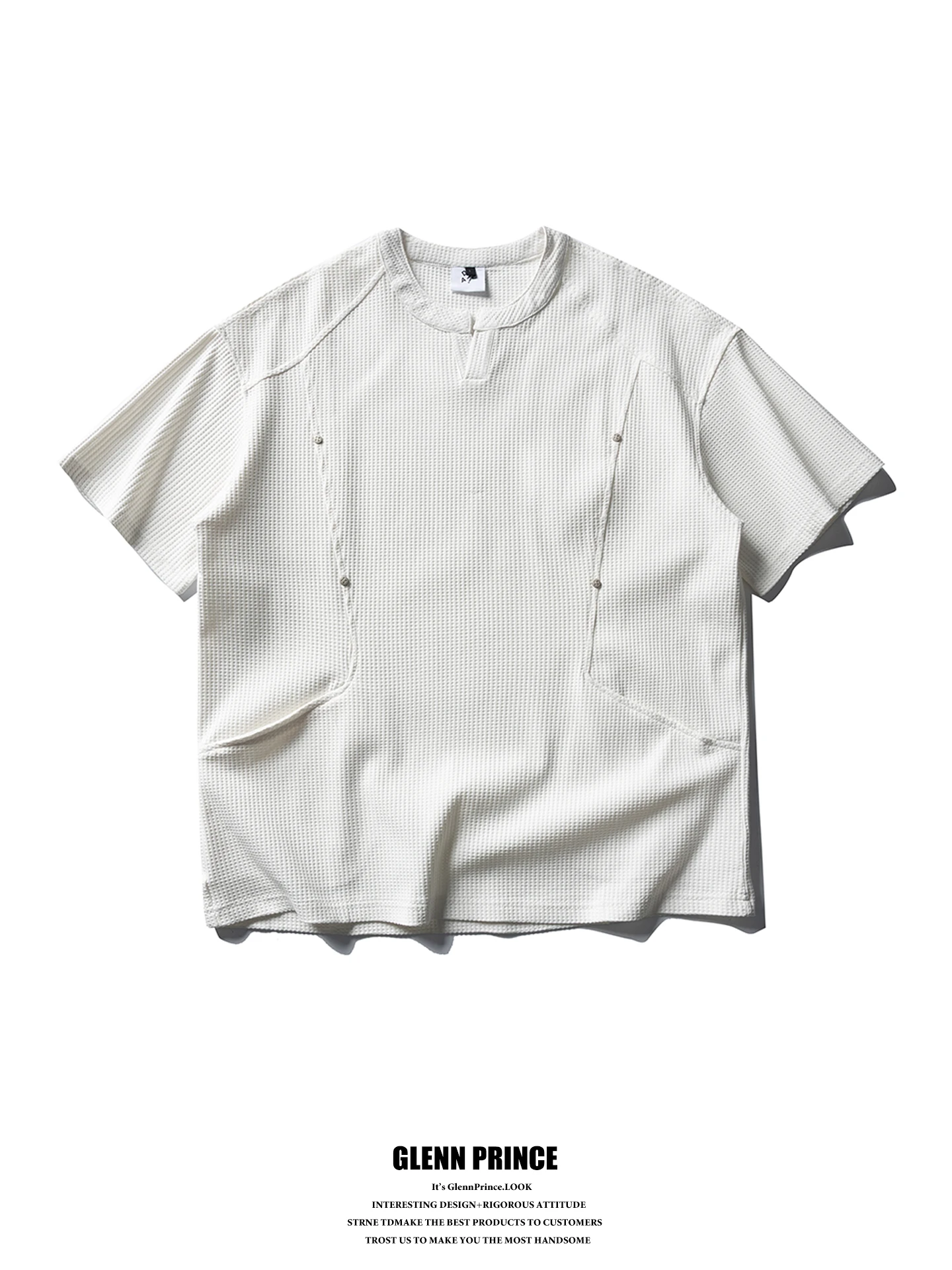 

GPstudio Japanese Deconstructed Pocket Short Sleeve V-neck T-shirt Men's Summer Cool Design Casual Top Polyester Fiber
