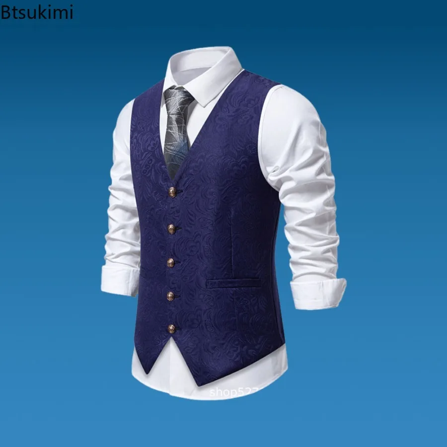 High-end Jacquard Suit Vest Men's Fashion Slim Tuxedo Vest Vintage Business Party Dress Vest Male Wedding Prom Luxury Waistcoats
