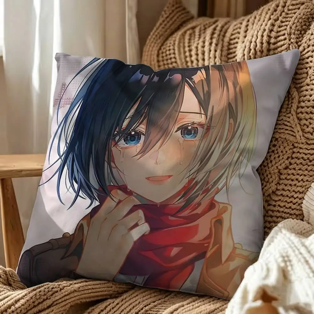 Mikasa Ackerman Attack on Titan Square Pillow Case Multi Sizes For Car Home Bedroom Decor Custom Valentine Gifts