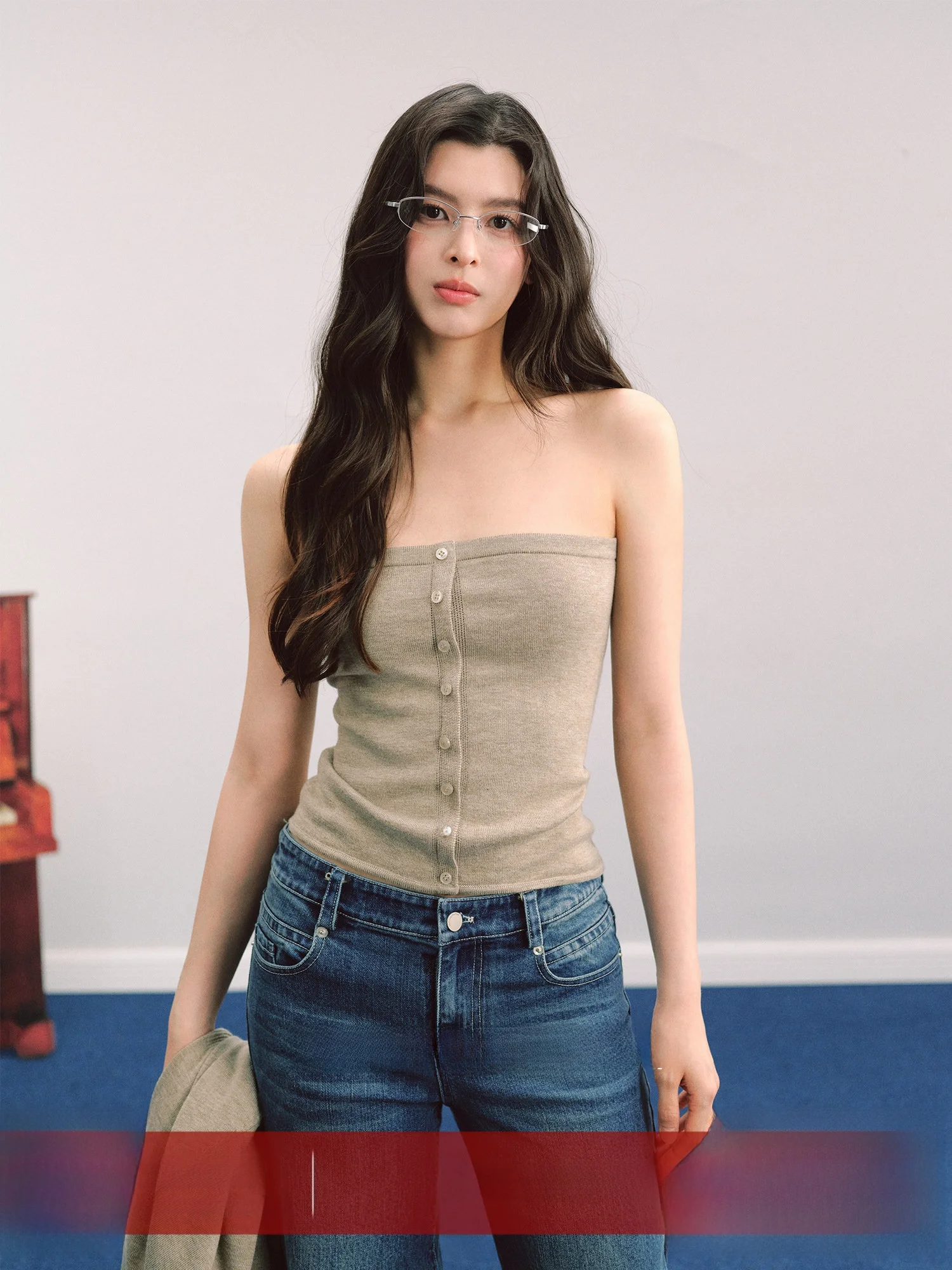 

La Lune Du Ciel Knitted Tube Top Women's Design Single Button Anti-Light Walking Pure Wool Blend Casual Sle Mid-Length Cover