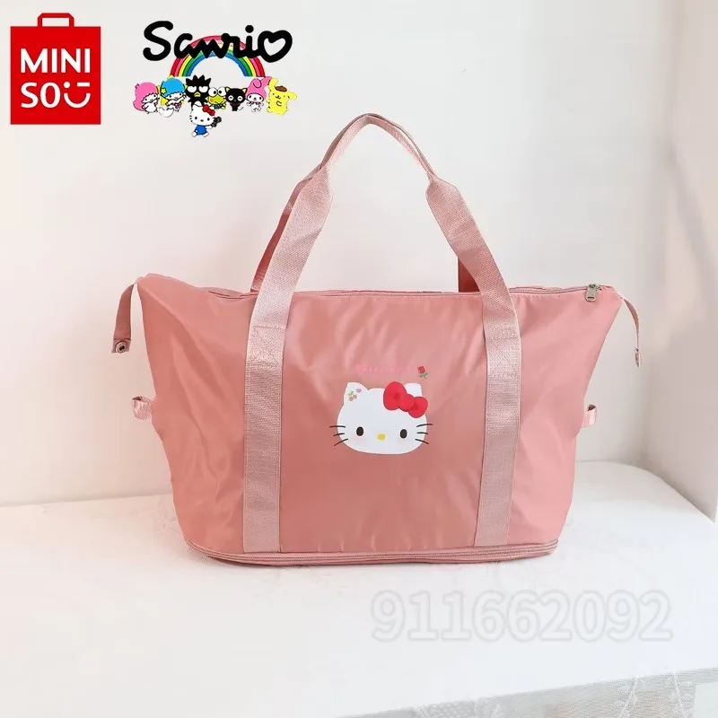 MINISO Hello Kitty New Women\'s Portable Travel Handbag Cartoon Cute Travel Storage Bag Large Capacity Travel Bag Waterproof