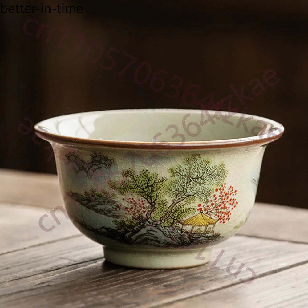

Jingdezhen Old Pottery Clay Teacup Water Jug Landscape Painting Smelling Cup