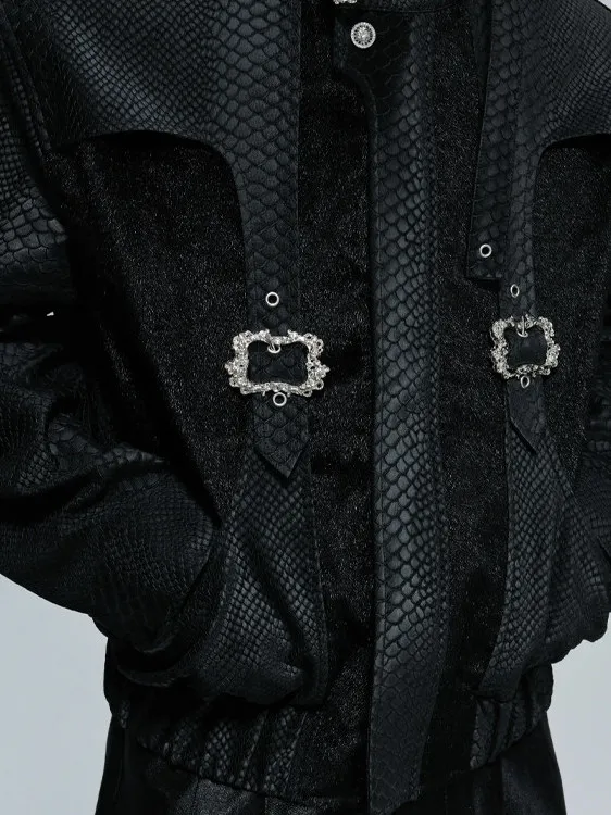 

Men's ort Biker Jaet Snake Skin Pattern Polyester Fiber Long Sve Loose Fit Spring Autumn Hair Splicing Design St...