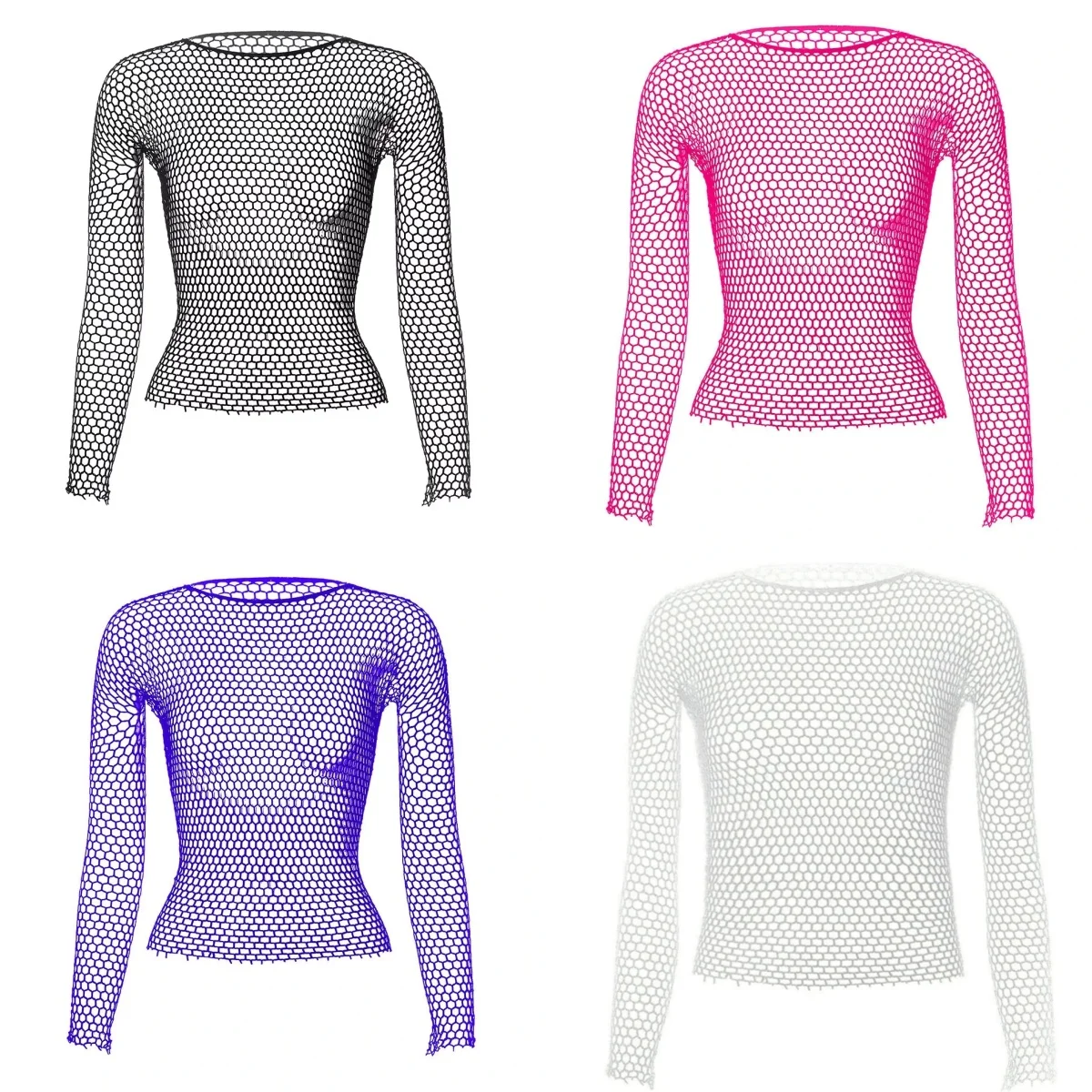 

Women Sexy Transparent Skinny Hollow Out Long Sleeve Shirts+ Sexy Underwear Fishnet Transparent Bodysuit Women's Sleepwear