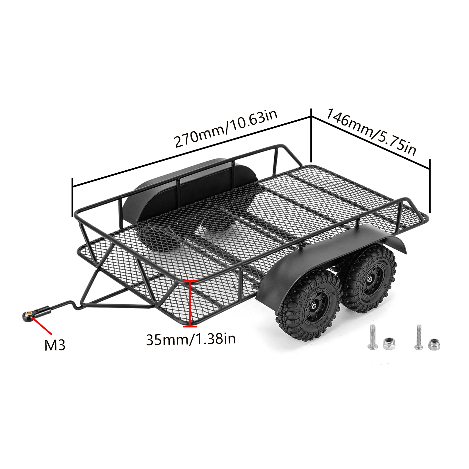 Black Metal Hitch Mount Trailer 270*146*33mm For 1/18 RC Crawler TRX4M Upgrade