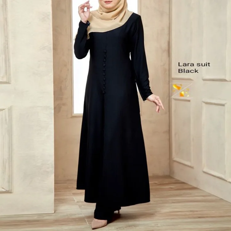 

2023 Spring and Autumn Ramadan Muslim Abayat Solid Color Collage Slim Abaya Femme Islamic Traditional Dress Set of 2 Wholesale