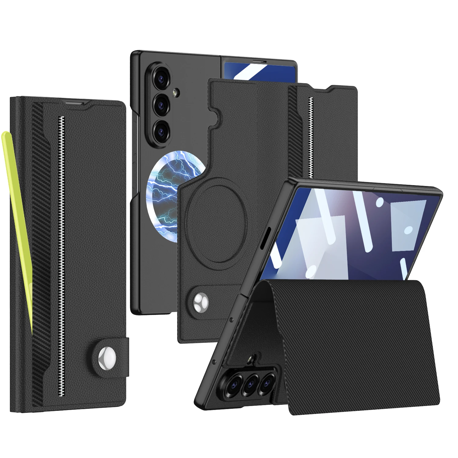 

Роскошный жесткий чехол-раскладушка из искусственной кожи для Samsung Galaxy Z Fold 7, чехол с защитной пленкой для экрана