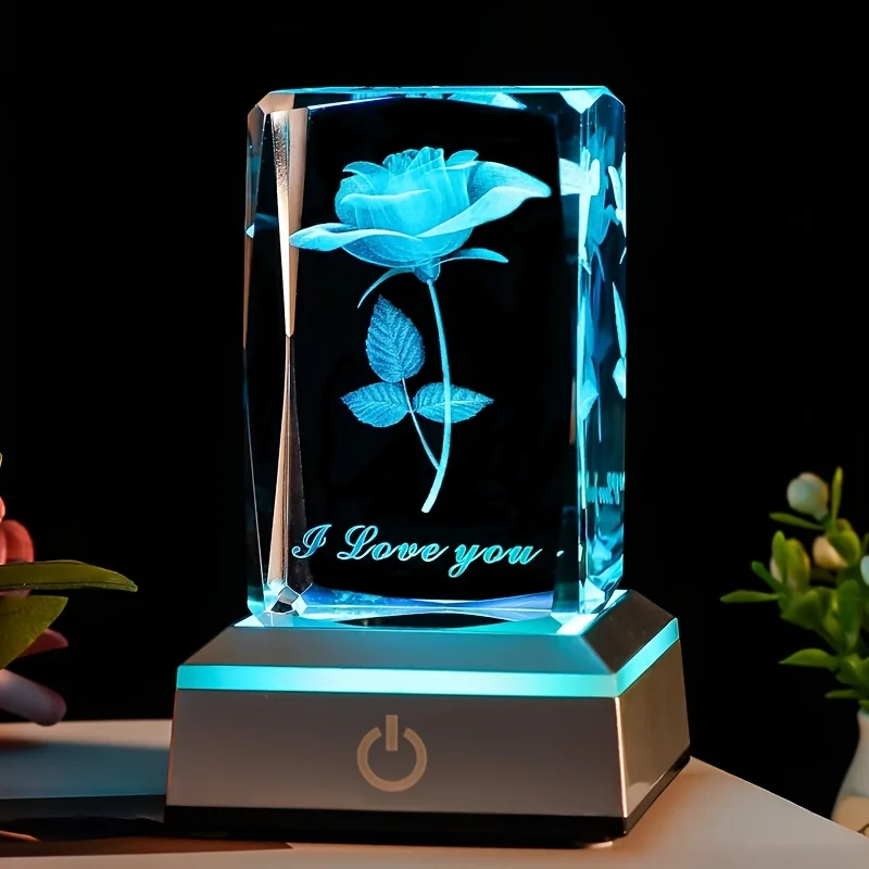 

3D Rose Crystal LED Lamp – Dimmable, USB Powered, Perfect for Bedroom Decor & Special Occasions Gift