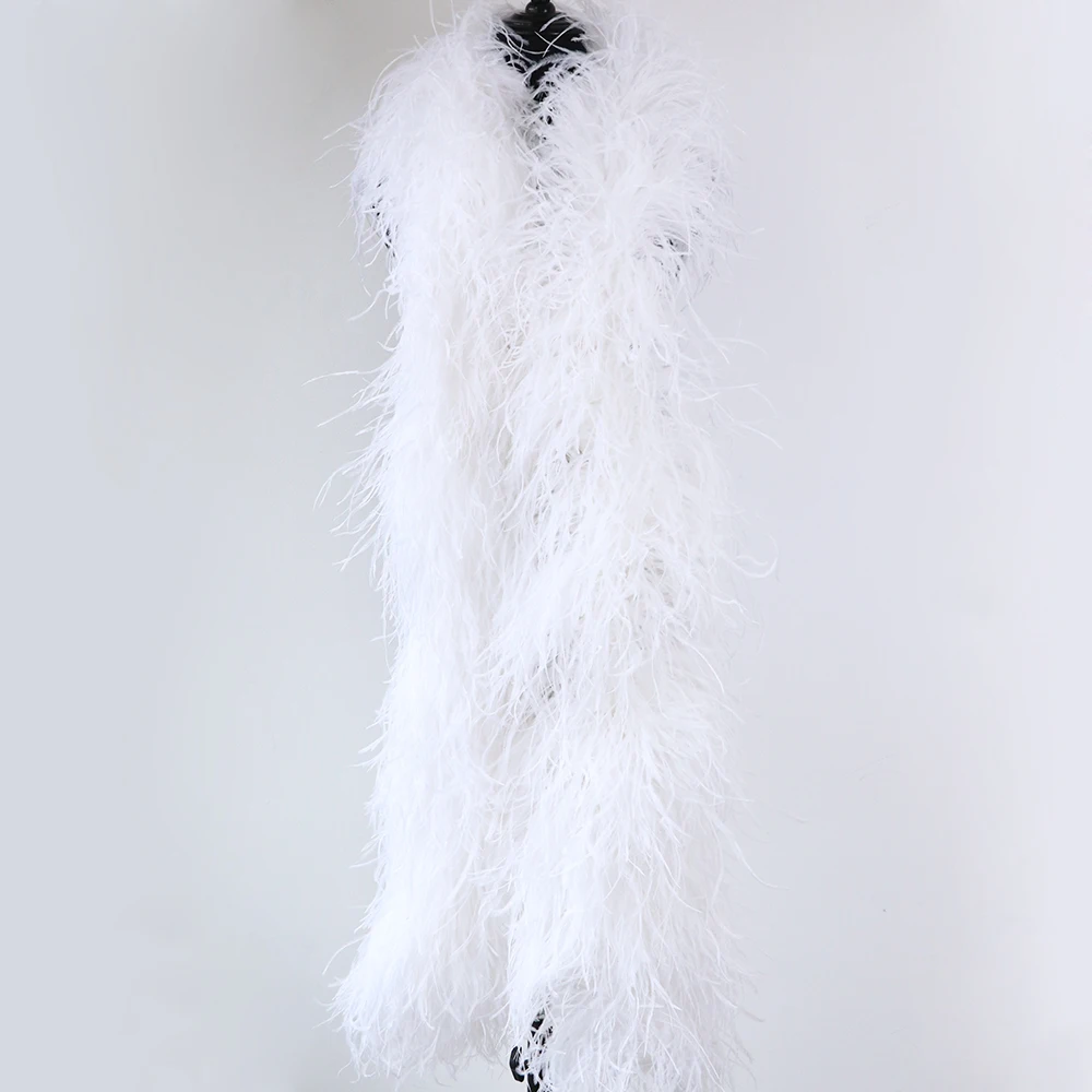 

2Meter White Ostrich Feathers Boa Customize （14 15 16 18 20）Ply Natural Feather Scarf Wedding Dress Carnival Clothes Accessory