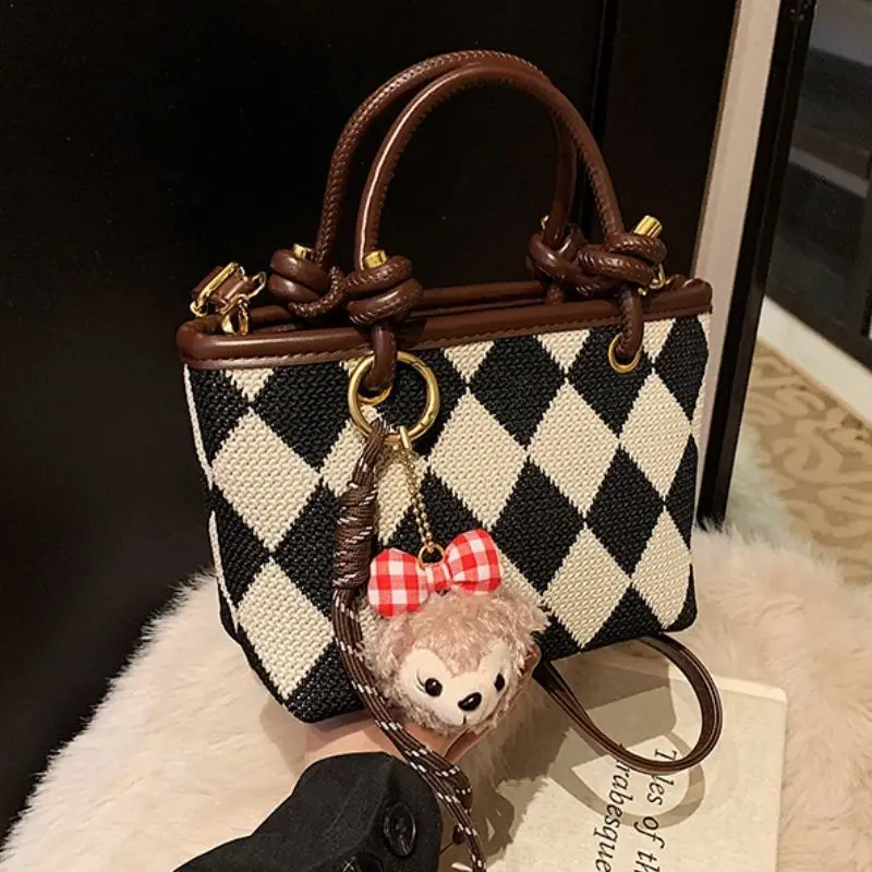 

Сумка-ведро с ромбовидным узором в стиле ретро, женская тканая сумка через плечо большой вместимости, женские элитные повседневные сумки через плечо